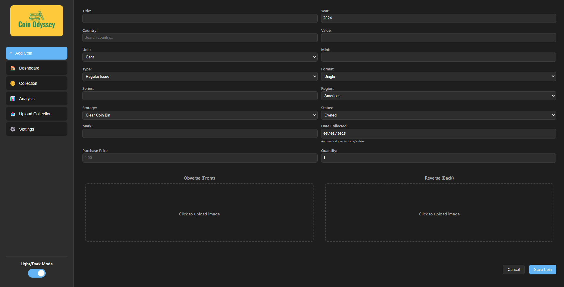 Add New Coin - Dark Mode