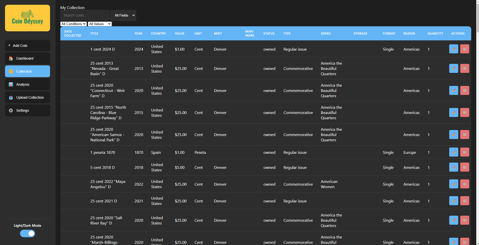Collection Management - Dark Mode