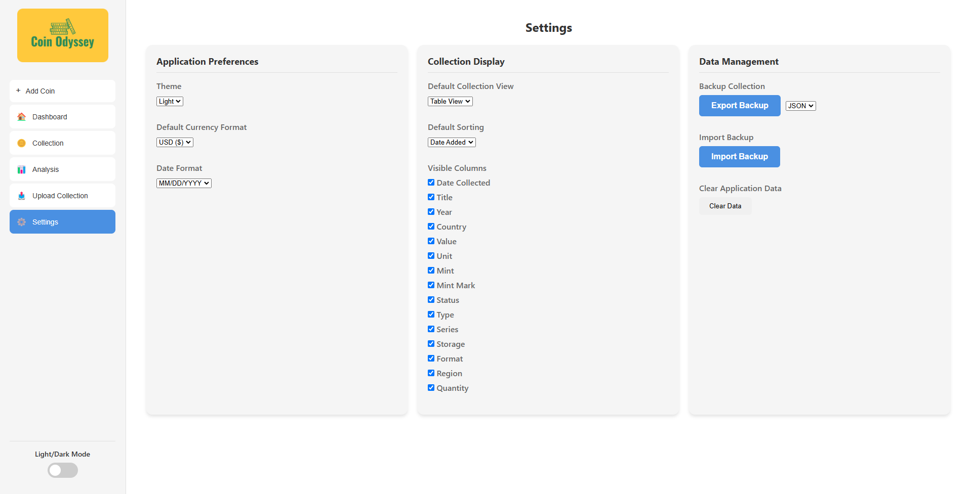 Settings Page - Light Mode